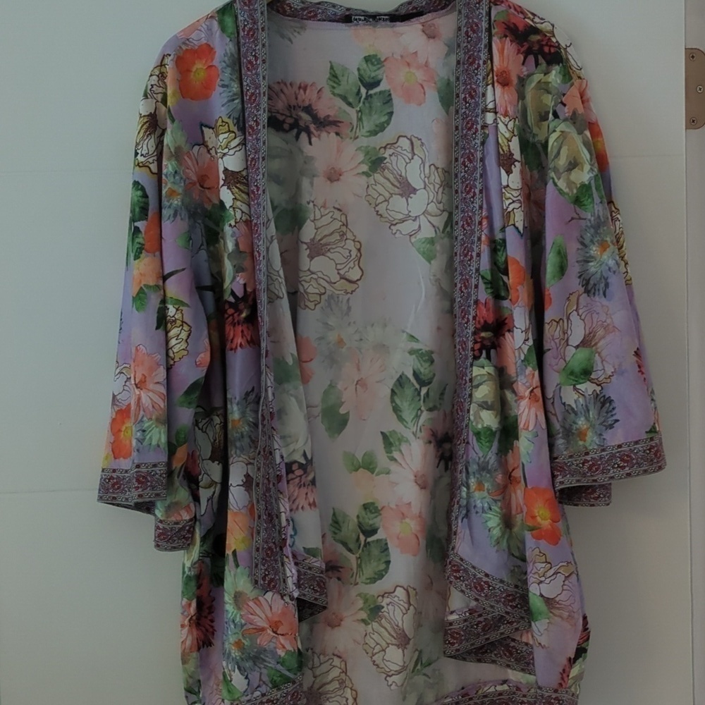 Tolani Karma Boho Floral Lightweight Kimono Athleasure Beach Cover Up Sz 2X
